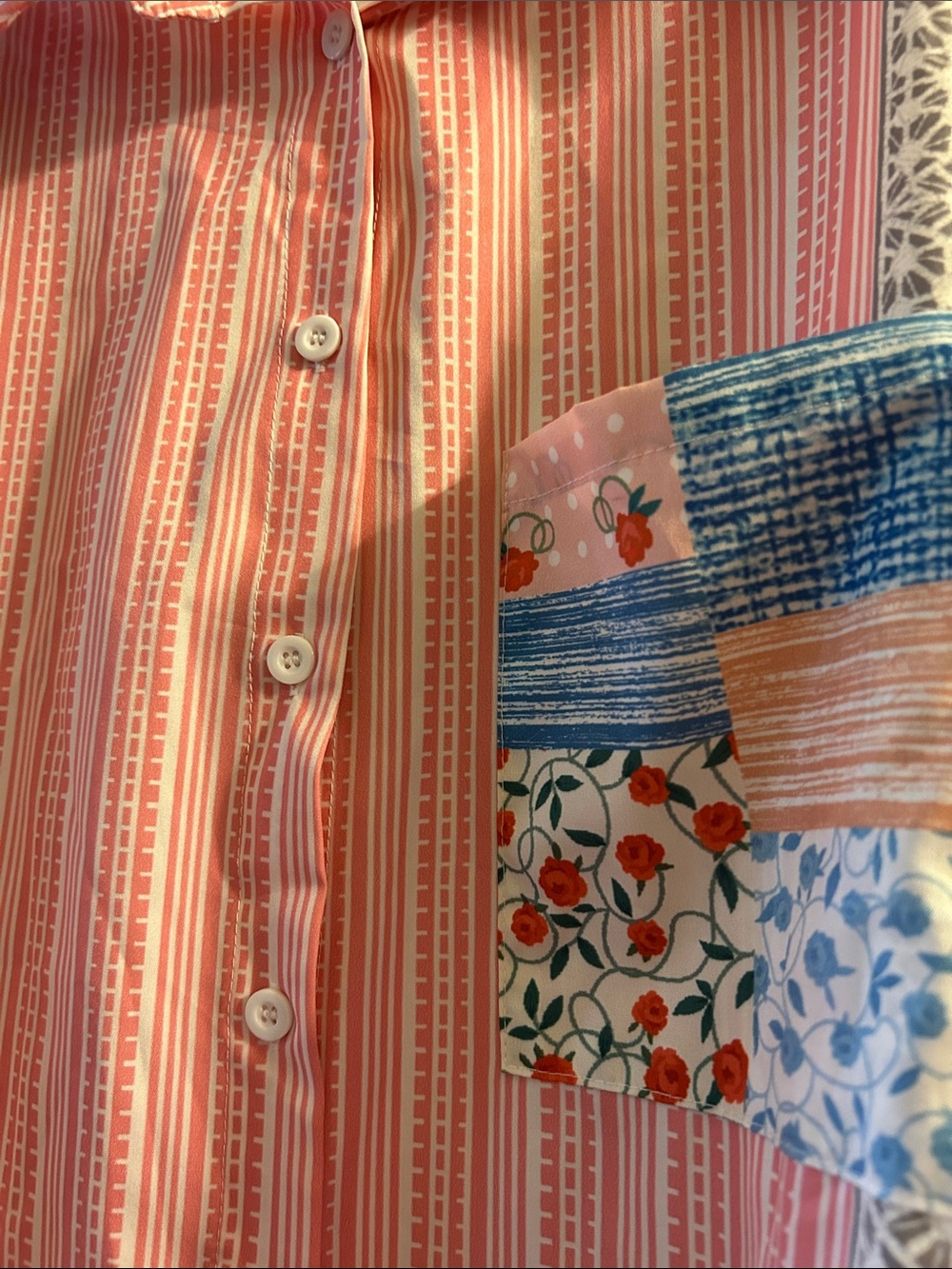 Tub 9 Pink Striped Button-Up Shirt with Patchwork Floral Accents - Picture 6 of 6